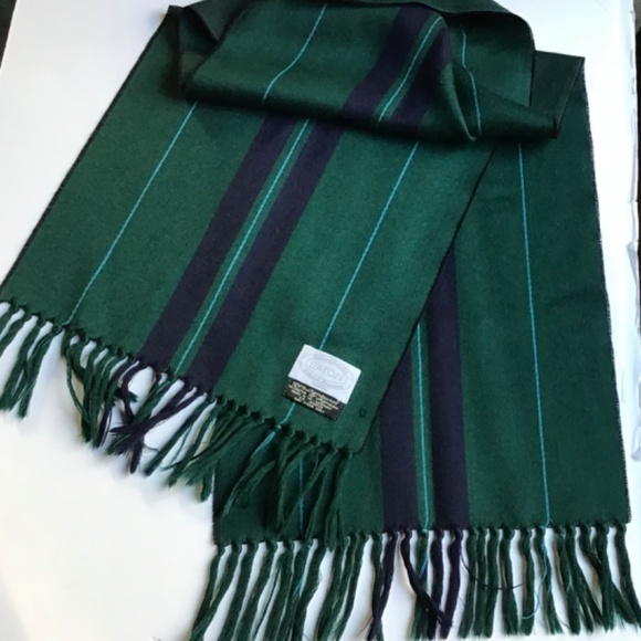 Eaton nice forest green & navy striped 100% wool scarf made in Germany 🇩🇪 - Picture 4 of 6